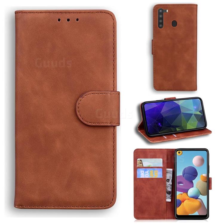 Retro Classic Skin Feel Leather Wallet Phone Case for Samsung Galaxy A21 - Brown