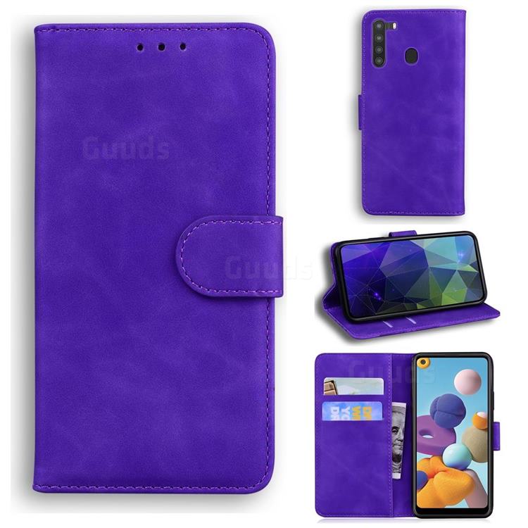 Retro Classic Skin Feel Leather Wallet Phone Case for Samsung Galaxy A21 - Purple