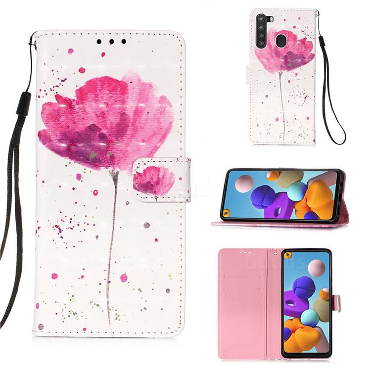 Watercolor 3D Painted Leather Wallet Case for Samsung Galaxy A21