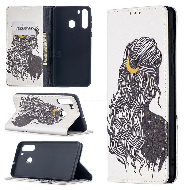 Girl with Long Hair Slim Magnetic Attraction Wallet Flip Cover for Samsung Galaxy A21