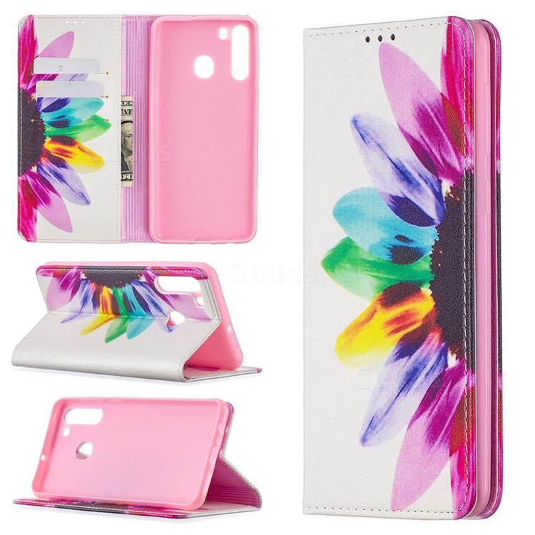 Sun Flower Slim Magnetic Attraction Wallet Flip Cover for Samsung Galaxy A21
