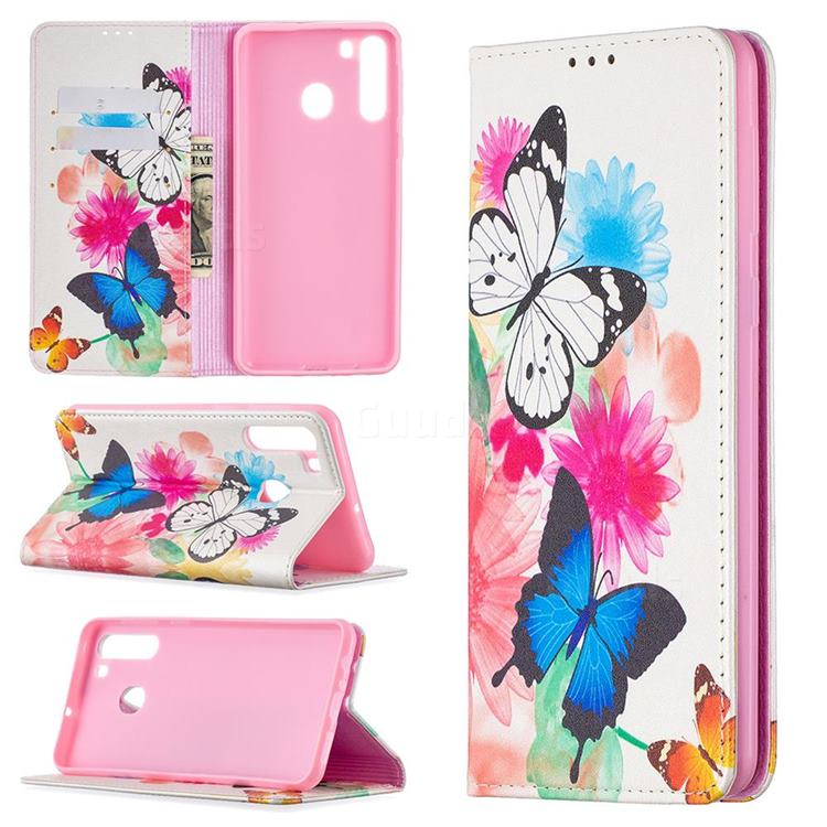 Flying Butterflies Slim Magnetic Attraction Wallet Flip Cover for Samsung Galaxy A21