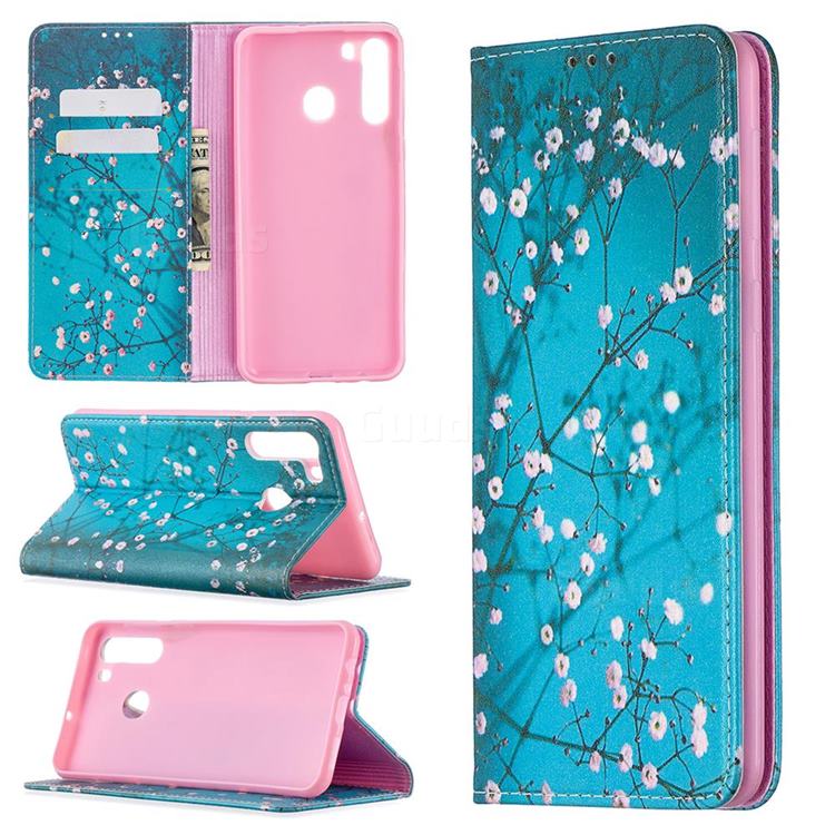 Plum Blossom Slim Magnetic Attraction Wallet Flip Cover for Samsung Galaxy A21