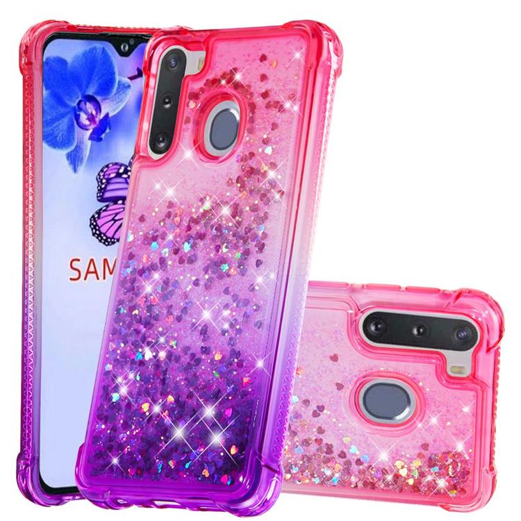 Rainbow Gradient Liquid Glitter Quicksand Sequins Phone Case for Samsung Galaxy A21 - Pink Purple