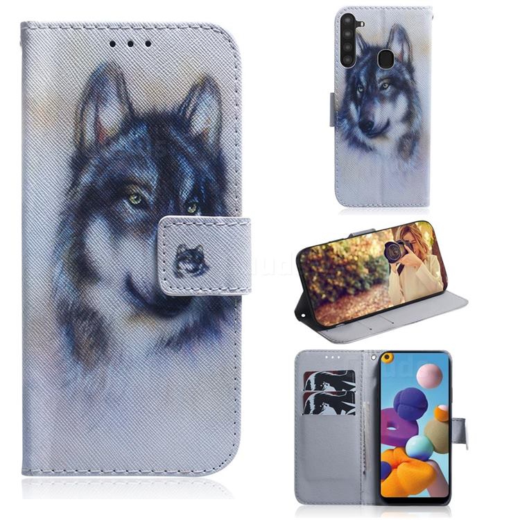 Snow Wolf PU Leather Wallet Case for Samsung Galaxy A21