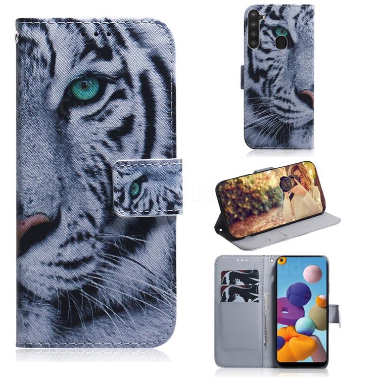 White Tiger PU Leather Wallet Case for Samsung Galaxy A21