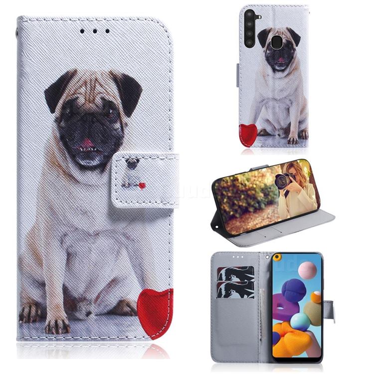 Pug Dog PU Leather Wallet Case for Samsung Galaxy A21