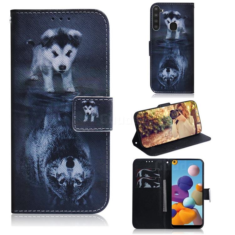 Wolf and Dog PU Leather Wallet Case for Samsung Galaxy A21
