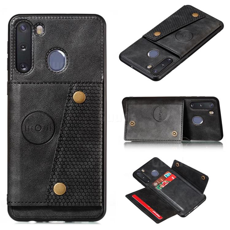 Retro Multifunction Card Slots Stand Leather Coated Phone Back Cover for Samsung Galaxy A21 - Black