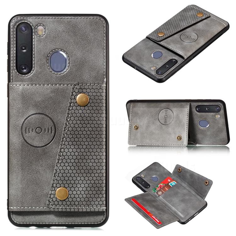 Retro Multifunction Card Slots Stand Leather Coated Phone Back Cover for Samsung Galaxy A21 - Gray