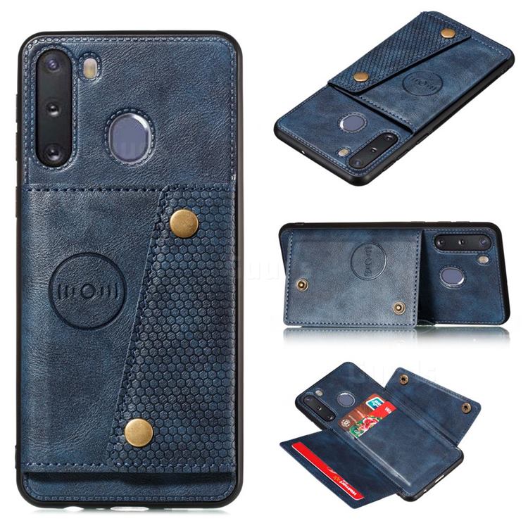 Retro Multifunction Card Slots Stand Leather Coated Phone Back Cover for Samsung Galaxy A21 - Blue