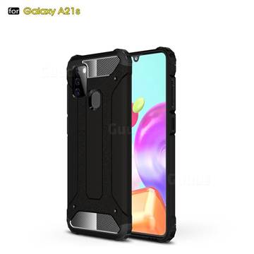 King Kong Armor Premium Shockproof Dual Layer Rugged Hard Cover for Samsung Galaxy A21s - Black Gold