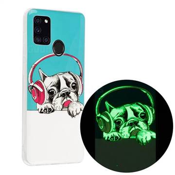 Headphone Puppy Noctilucent Soft TPU Back Cover for Samsung Galaxy A21s
