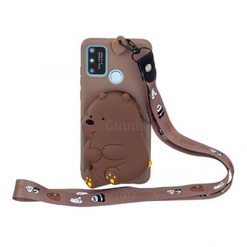 Brown Bear Neck Lanyard Zipper Wallet Silicone Case for Samsung Galaxy A21s