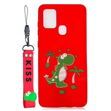 Red Dinosaur Soft Kiss Candy Hand Strap Silicone Case for Samsung Galaxy A21s