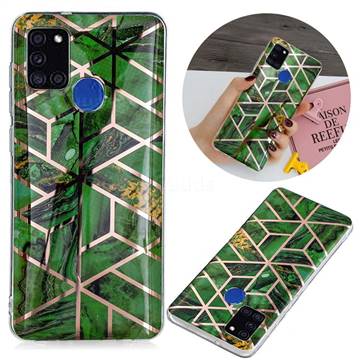 Green Rhombus Galvanized Rose Gold Marble Phone Back Cover for Samsung Galaxy A21s