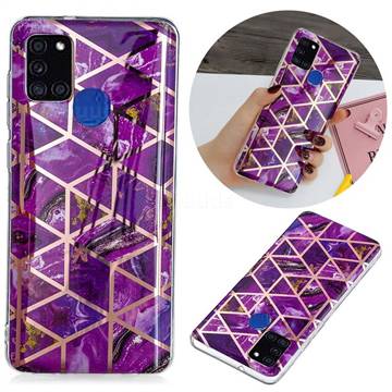 Purple Rhombus Galvanized Rose Gold Marble Phone Back Cover for Samsung Galaxy A21s