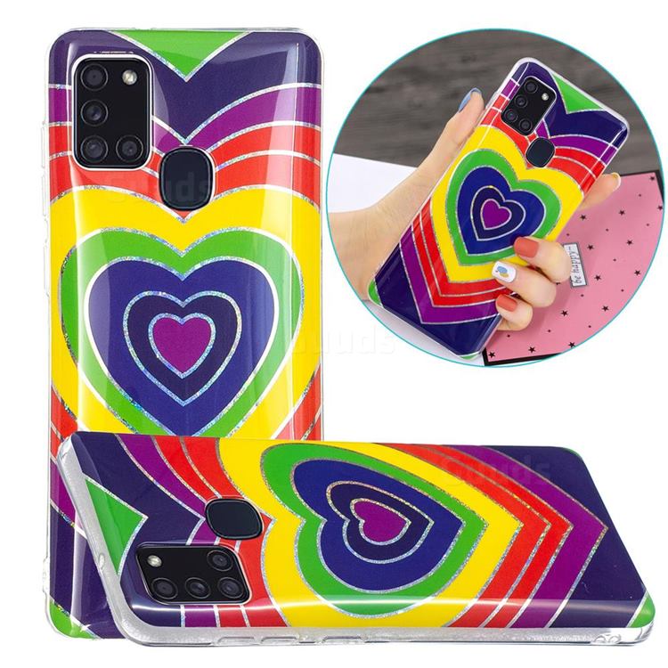 Rainbow Heart Painted Galvanized Electroplating Soft Phone Case Cover for Samsung Galaxy A21s