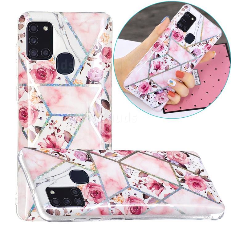 Rose Flower Painted Galvanized Electroplating Soft Phone Case Cover for Samsung Galaxy A21s