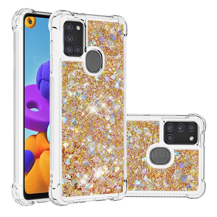 Dynamic Liquid Glitter Sand Quicksand TPU Case for Samsung Galaxy A21s - Rose Gold Love Heart