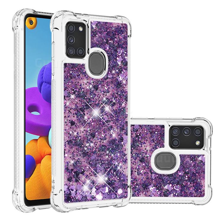 Dynamic Liquid Glitter Sand Quicksand Star TPU Case for Samsung Galaxy A21s - Purple