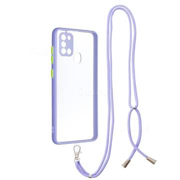Necklace Cross-body Lanyard Strap Cord Phone Case Cover for Samsung Galaxy A21s - Purple