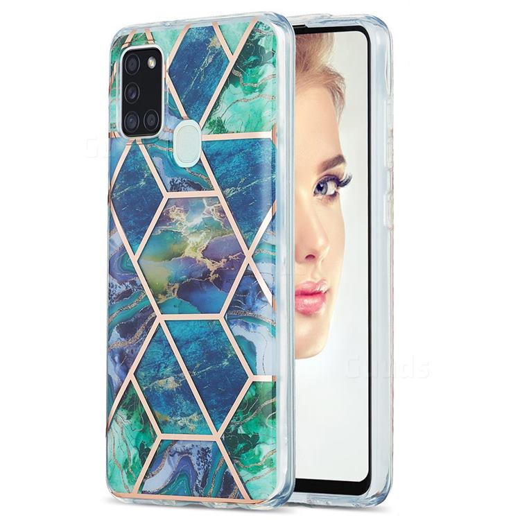 Blue Green Marble Pattern Galvanized Electroplating Protective Case Cover for Samsung Galaxy A21s