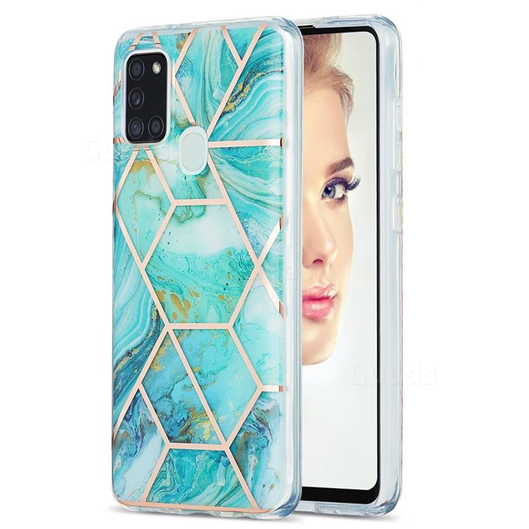 Blue Sea Marble Pattern Galvanized Electroplating Protective Case Cover for Samsung Galaxy A21s