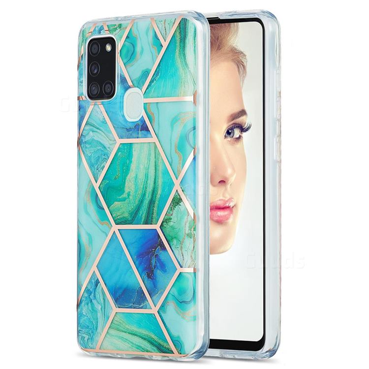 Green Glacier Marble Pattern Galvanized Electroplating Protective Case Cover for Samsung Galaxy A21s
