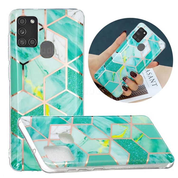Green Glitter Painted Marble Electroplating Protective Case for Samsung Galaxy A21s