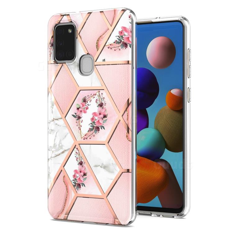 Pink Flower Marble Electroplating Protective Case Cover for Samsung Galaxy A21s
