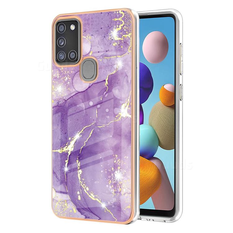 Fashion Purple Electroplated Gold Frame 2.0 Thickness Plating Marble IMD Soft Back Cover for Samsung Galaxy A21s