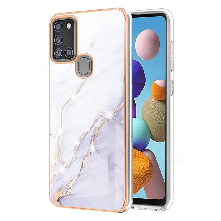 White Dreaming Electroplated Gold Frame 2.0 Thickness Plating Marble IMD Soft Back Cover for Samsung Galaxy A21s