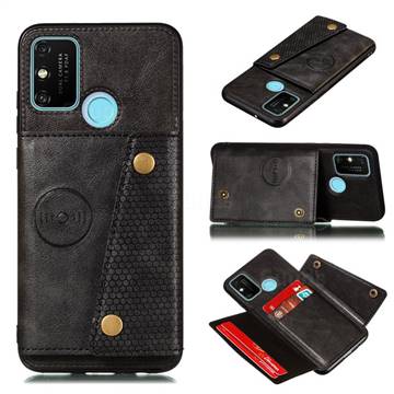 Retro Multifunction Card Slots Stand Leather Coated Phone Back Cover for Samsung Galaxy A21s - Black