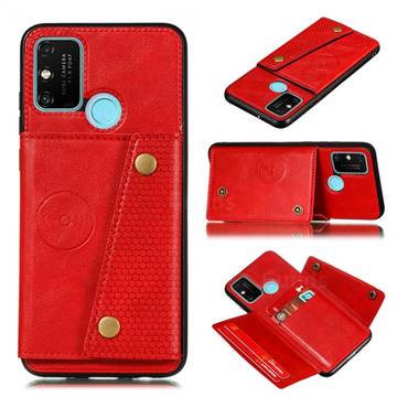Retro Multifunction Card Slots Stand Leather Coated Phone Back Cover for Samsung Galaxy A21s - Red