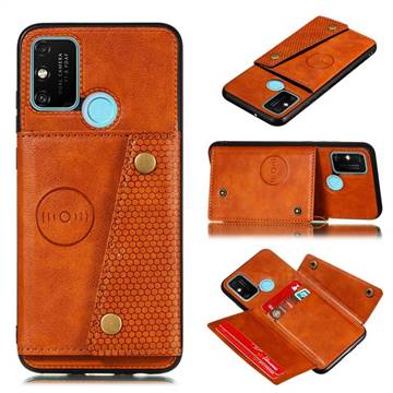 Retro Multifunction Card Slots Stand Leather Coated Phone Back Cover for Samsung Galaxy A21s - Brown