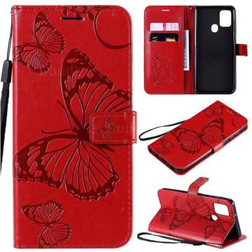 Embossing 3D Butterfly Leather Wallet Case for Samsung Galaxy A21s - Red