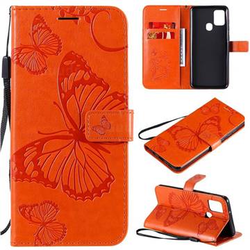 Embossing 3D Butterfly Leather Wallet Case for Samsung Galaxy A21s - Orange