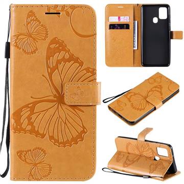 Embossing 3D Butterfly Leather Wallet Case for Samsung Galaxy A21s - Yellow