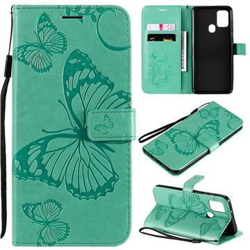 Embossing 3D Butterfly Leather Wallet Case for Samsung Galaxy A21s - Green