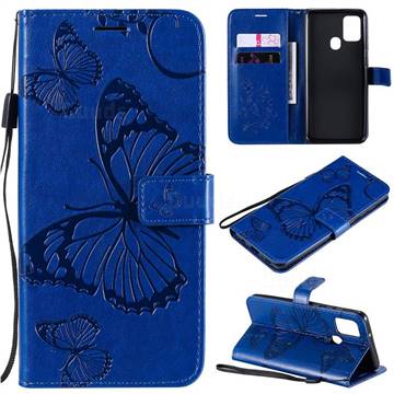 Embossing 3D Butterfly Leather Wallet Case for Samsung Galaxy A21s - Blue