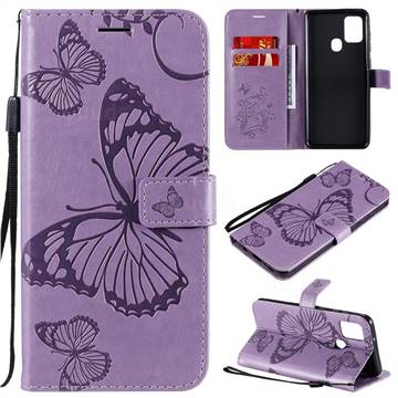 Embossing 3D Butterfly Leather Wallet Case for Samsung Galaxy A21s - Purple