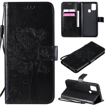 Embossing Butterfly Tree Leather Wallet Case for Samsung Galaxy A21s - Black