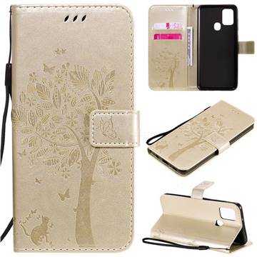 Embossing Butterfly Tree Leather Wallet Case for Samsung Galaxy A21s - Champagne