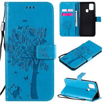 Embossing Butterfly Tree Leather Wallet Case for Samsung Galaxy A21s - Blue