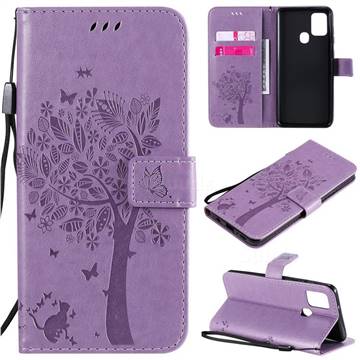 Embossing Butterfly Tree Leather Wallet Case for Samsung Galaxy A21s - Violet