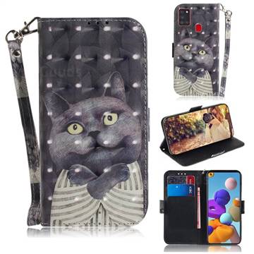 Cat Embrace 3D Painted Leather Wallet Phone Case for Samsung Galaxy A21s