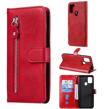 Retro Luxury Zipper Leather Phone Wallet Case for Samsung Galaxy A21s - Red