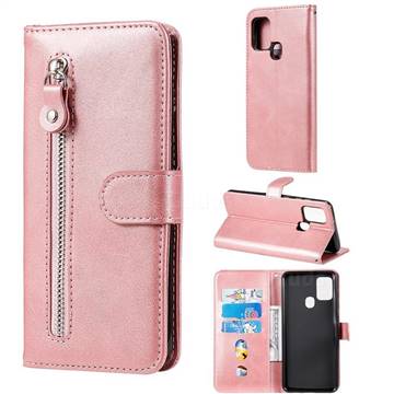 Retro Luxury Zipper Leather Phone Wallet Case for Samsung Galaxy A21s - Pink
