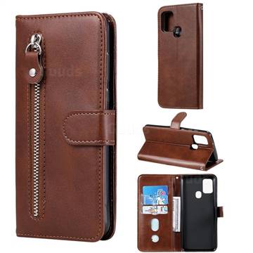 Retro Luxury Zipper Leather Phone Wallet Case for Samsung Galaxy A21s - Brown